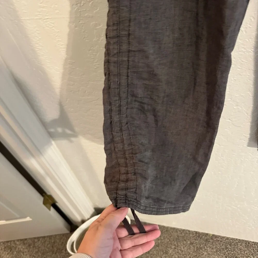 Toad & Co. 100% Linen “Lina” Brown Hippie Style Drawstring Heathered Cinch Pants - Picture 4 of 12